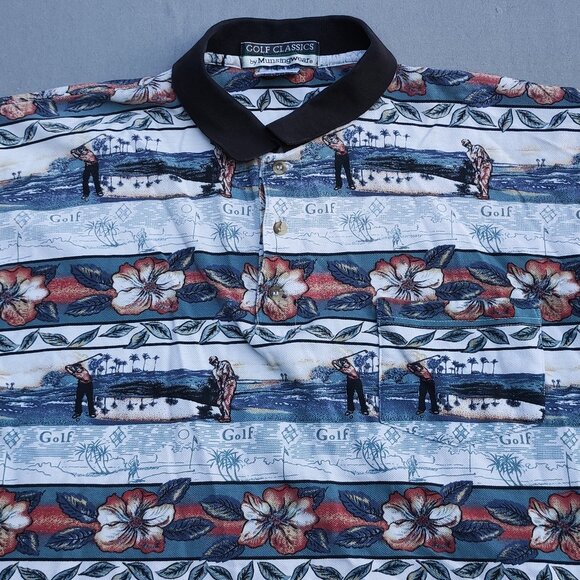 Munsingwear Classic Golf Polo Shirt men'a size L Floral and Golf Theme  Pattern - Picture 2 of 9